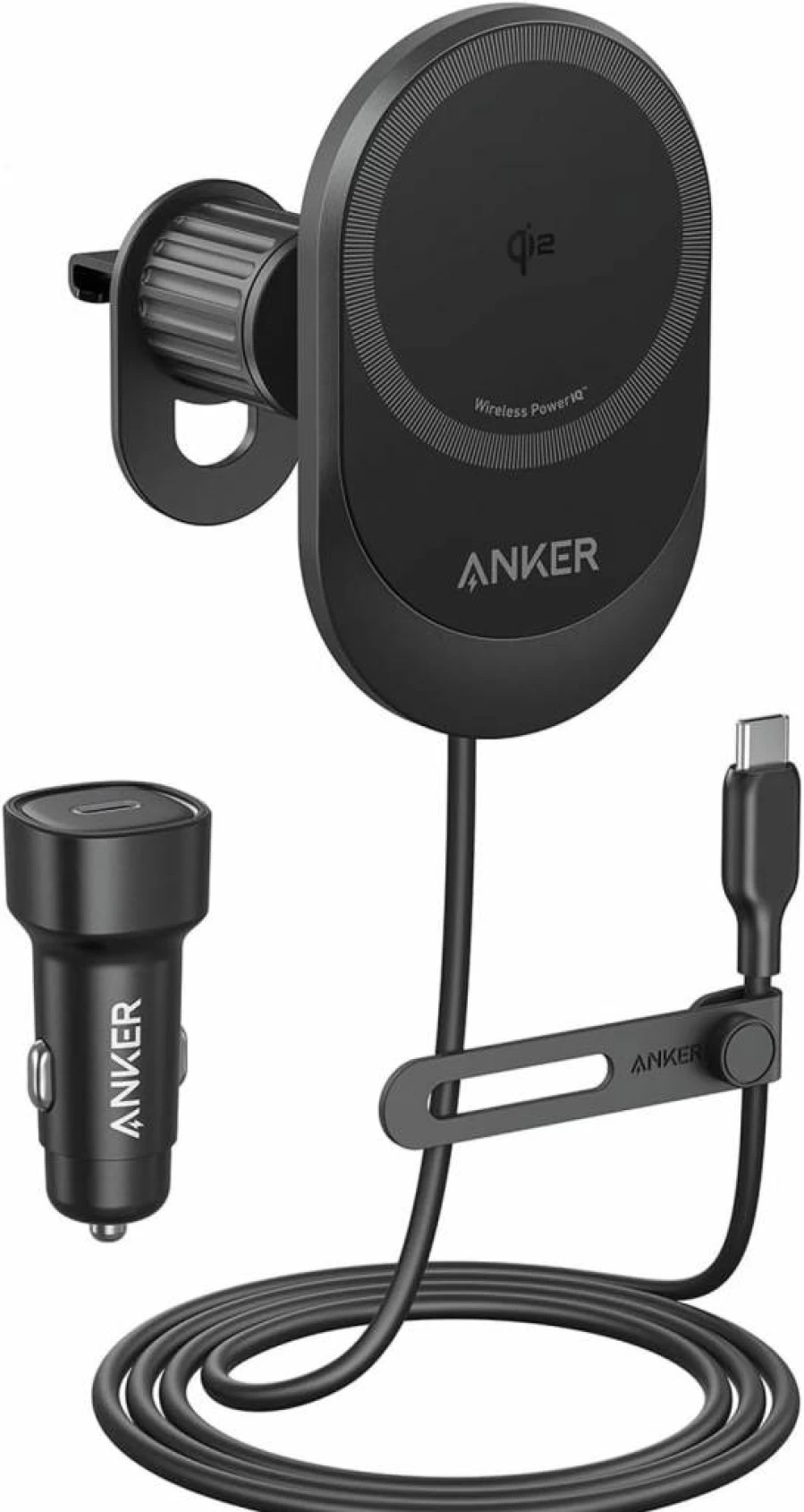 Anker MagSafe Wireless Car Charger for iPhone 16/15/14 Series - 15W Fast Charging, 360° Adjustable Mount with Strong Magnets (Includes Adapter)