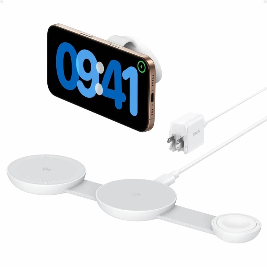 Anker MagGo UFO 3-in-1 Wireless Charging Station with Qi2 Certification 15W, Compatible with iPhone 16/15/14/13/12, AirPods, Apple Watch - Foldable Travel Charger Pad