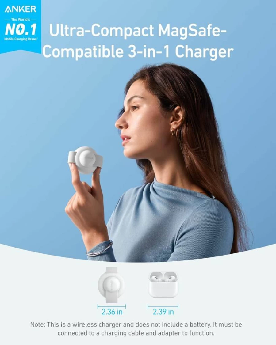 Anker MagGo UFO 3-in-1 Wireless Charging Station with Qi2 Certification 15W, Compatible with iPhone 16/15/14/13/12, AirPods, Apple Watch - Foldable Travel Charger Pad