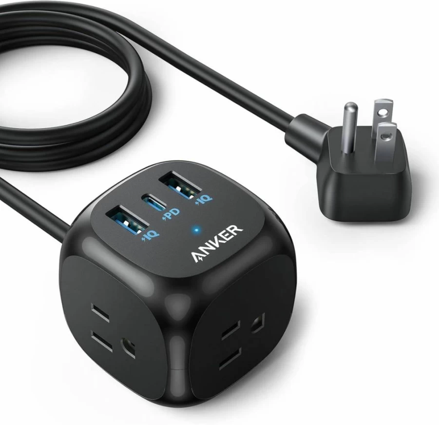 Anker 321 Power Strip with 20W USB-C Charging, 3 Outlets & 5ft Extension Cord for iPhone, Home Office, Dorm Room | PD Fast Charging