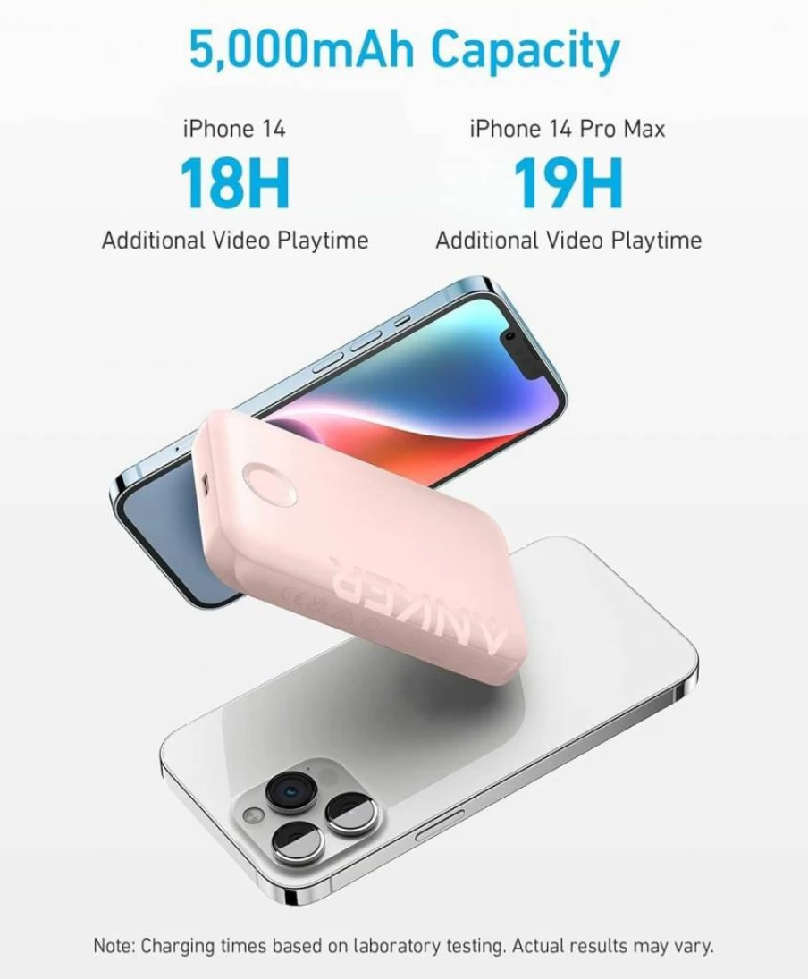 Anker 321 MagGo PowerCore Magnetic 5000mAh Wireless Portable Charger for iPhone 15/14/13/12 Series (Purple) - 5K Magnetic Battery Pack