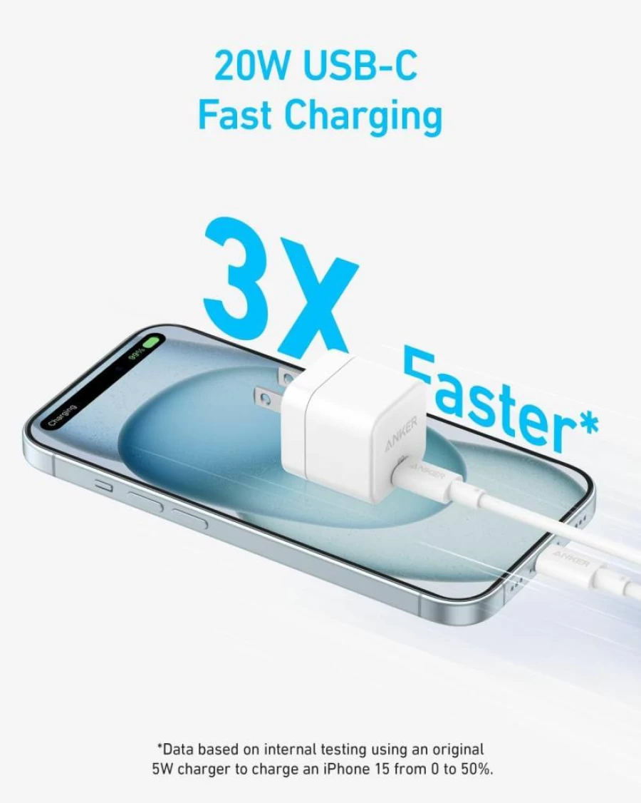Anker 20W USB-C Charger Block with Cable (2-Pack) - Fast Charging for iPhone 15/14, Galaxy, Pixel, iPad Pro/Air/Mini