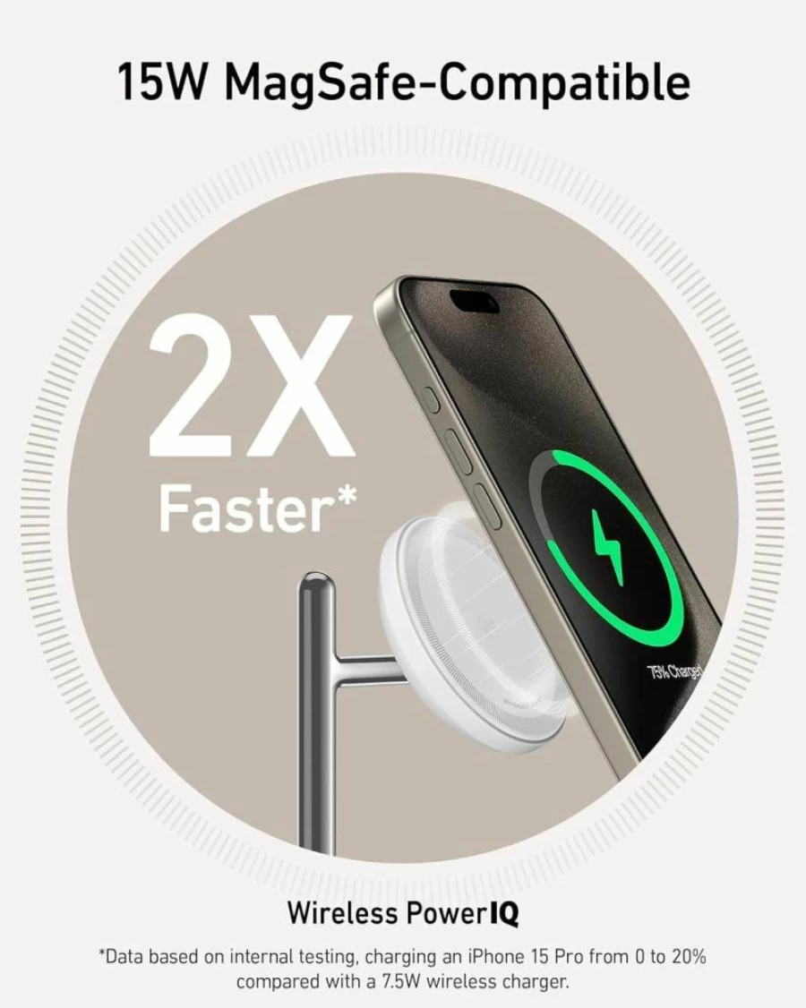 Anker MagGo 3-in-1 Wireless Charging Station with Qi2 Certification 15W, Compatible with iPhone 16/15/14/13/12, Apple Watch, AirPods, Magsafe Desk Accessory