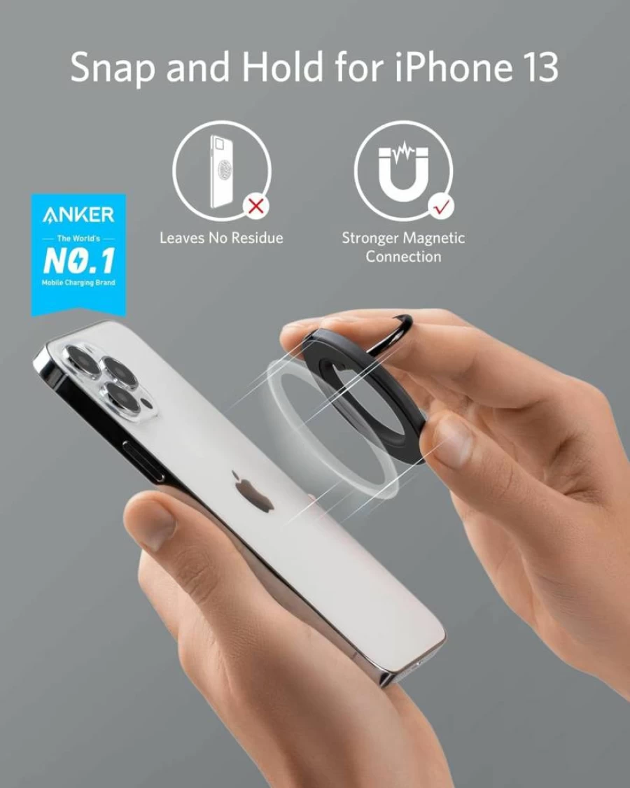 Anker MagGo 610 Magnetic Phone Grip with Adjustable Ring Holder & Kickstand for iPhone 16/15/14/13/12 Series