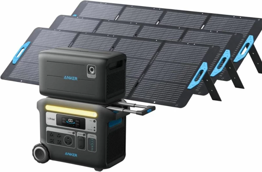 Anker Solix F2000 Portable Power Station 2400W with 4096Wh LiFePO4 Battery, 4 AC Outlets & 3x200W Solar Panels for Home Backup, Camping, RV - Expansion Compatible with Powerhouse 767/760