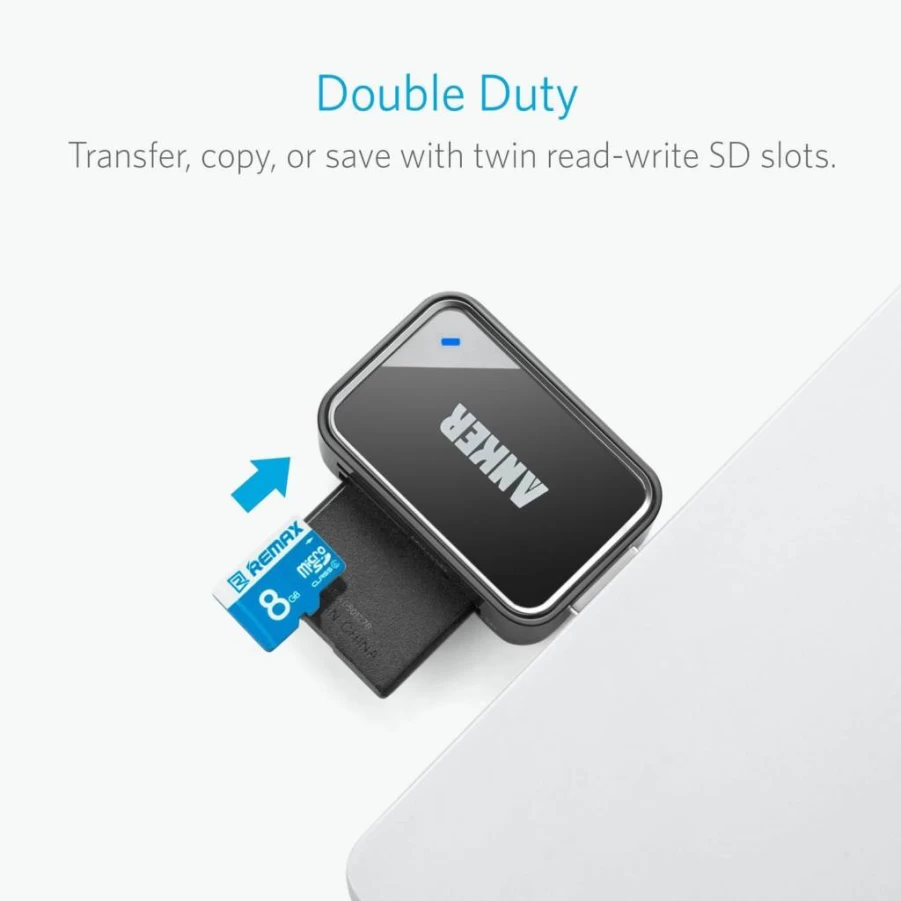 Anker USB 3.0 SD and Micro SD Card Reader - High-Speed 2-in-1 Memory Card Adapter for SDXC, SDHC, MMC, Micro SD, UHS-I Cards