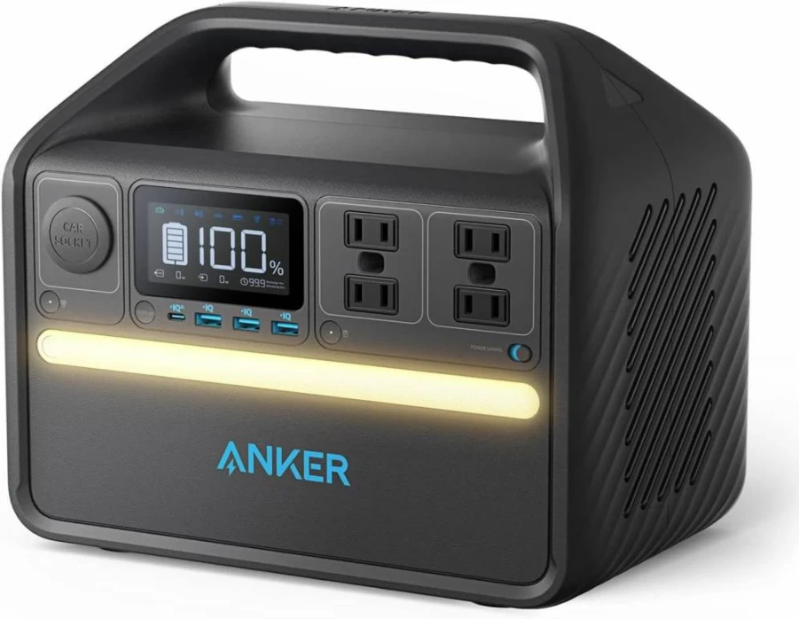 Anker Solix 535 Portable Power Station 512Wh with 100W Solar Panel, LiFePO4 Battery, 4x 110V AC Outlets, 60W USB-C PD, LED Light for Camping, RV, Emergencies, Off-Grid Power
