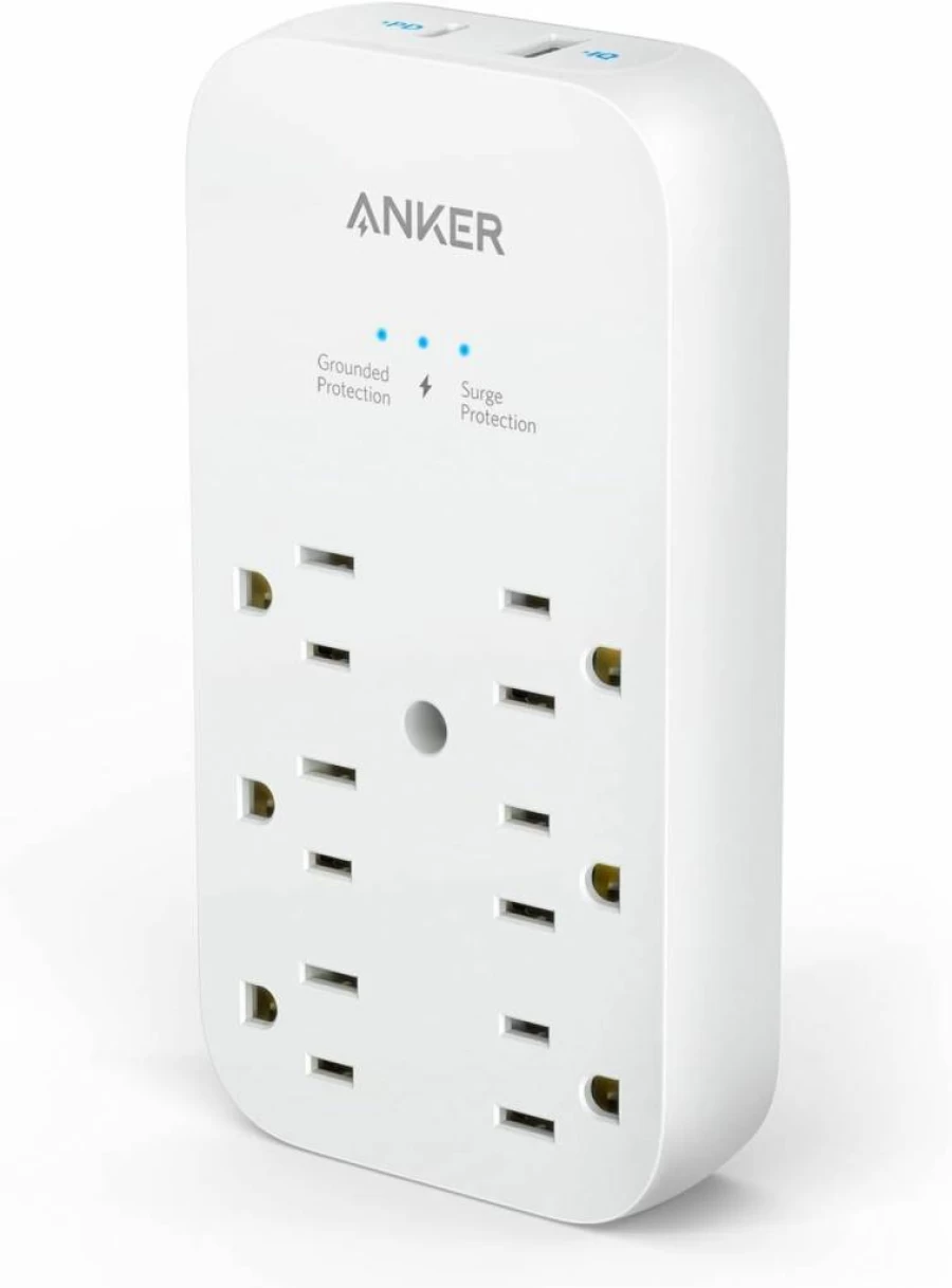 Anker 6-Outlet Extender with 2 USB Ports and 20W USB-C Power Delivery for iPhone 15/Pro/Max, Home, Office, Dorm