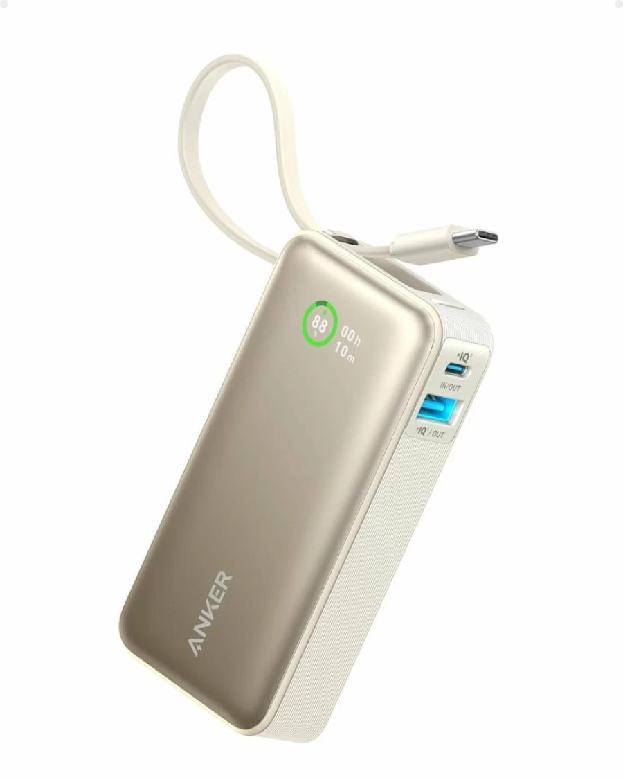 Anker Nano 10,000mAh Portable Charger with Built-in USB-C Cable - 30W Fast Charging for iPhone 16/15, MacBook, AirPods, and More