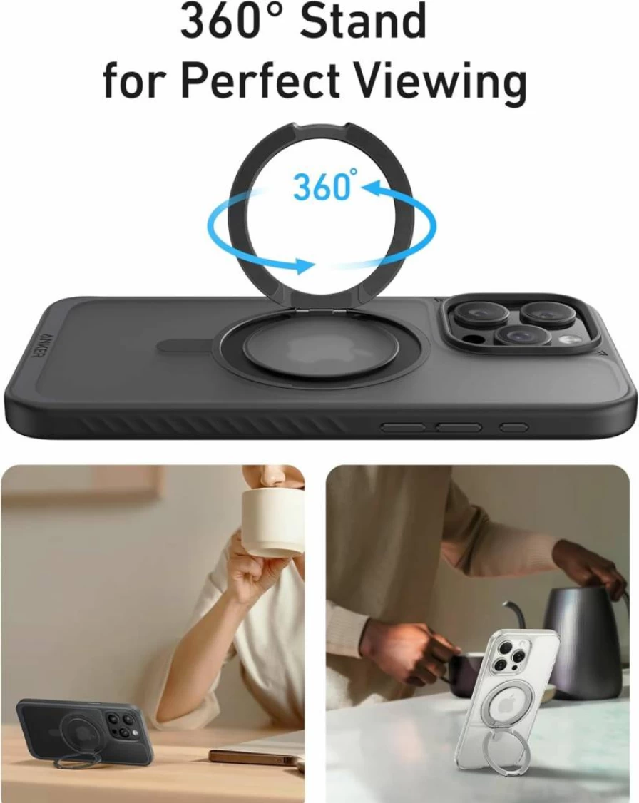 Anker Magnetic iPhone 15 Pro Max Case with 360 Ring Stand, Military-Grade Shockproof, MagSafe Compatible, Titanium Finish