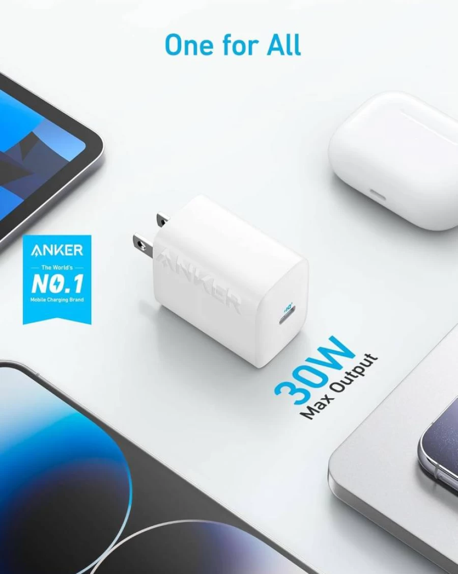 Anker 30W USB-C Fast Charger, Compact Foldable Wall Charger for iPhone 16/15, Samsung Galaxy S23, MacBook Air, iPad Pro - 2 Pack (Cable Not Included)