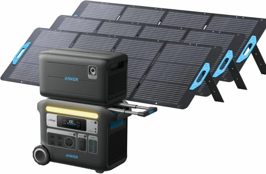 Anker Solix F2000 Portable Power Station 2048Wh LiFePO4 Battery with 2x400W Solar Panels, GaNPrime Technology, 2400W AC Output for Home Backup, Camping, RV, and Emergency Power