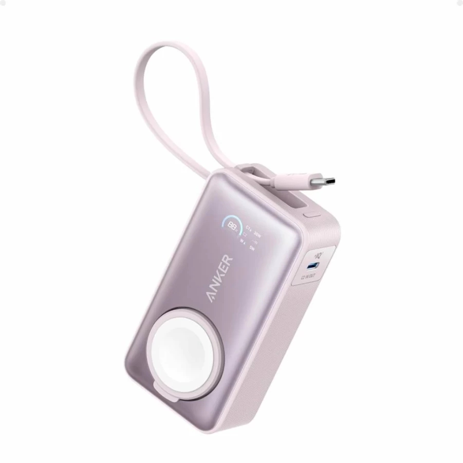Anker MagGo Power Bank 10,000mAh with Built-In USB-C Cable, 35W Max Portable Charger for iPhone 15, Apple Watch, Samsung, iPad, AirPods - Officially Certified Magnetic Battery Pack