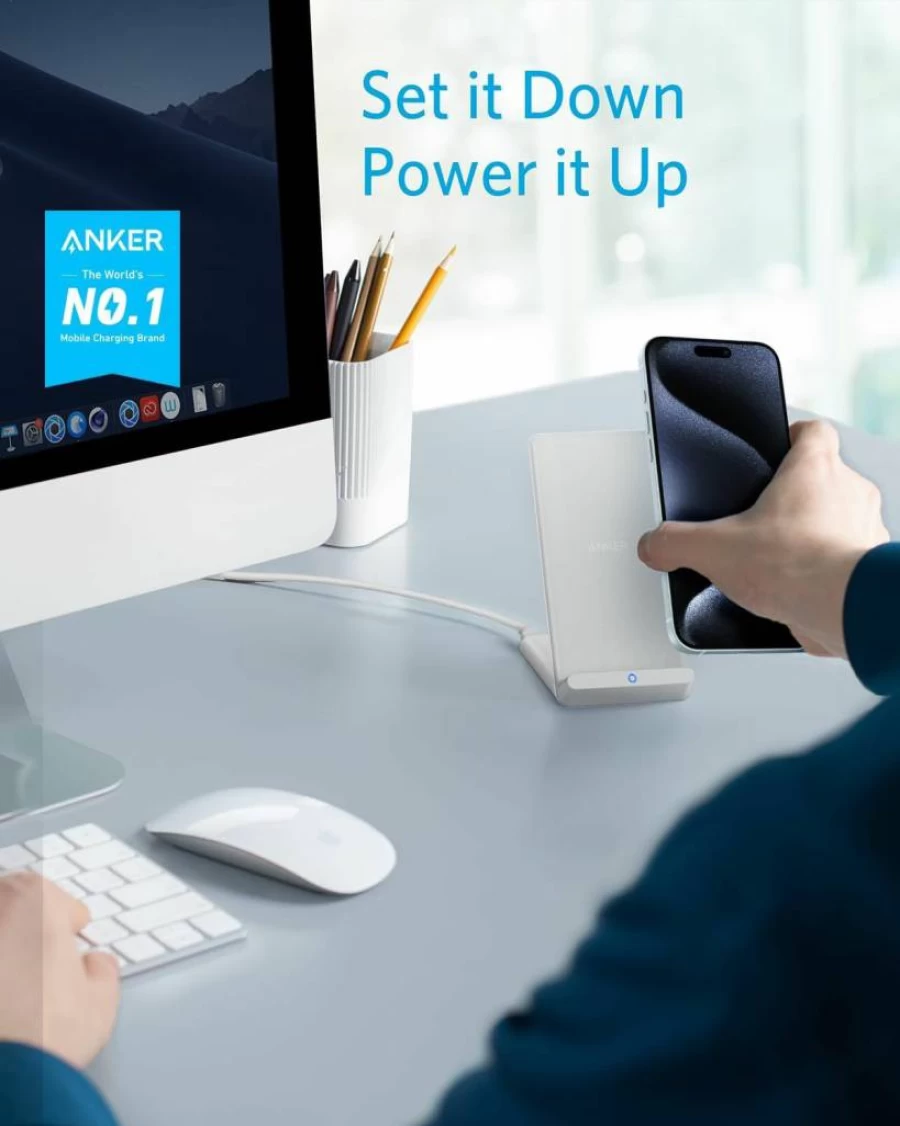 Anker 2-Pack Qi-Certified 10W Fast Wireless Charging Stand for iPhone 16/15/14/13 & Galaxy S23/S22/S21 (No AC Adapter Included)