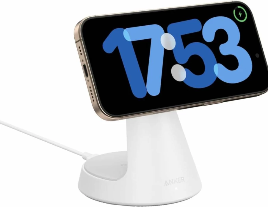 Anker MagSafe 2-in-1 Wireless Charging Stand, Qi2 Certified 15W Fast Charger for iPhone 16/15/14/13/12 & AirPods, Adjustable Strong Hold (Adapter Not Included)