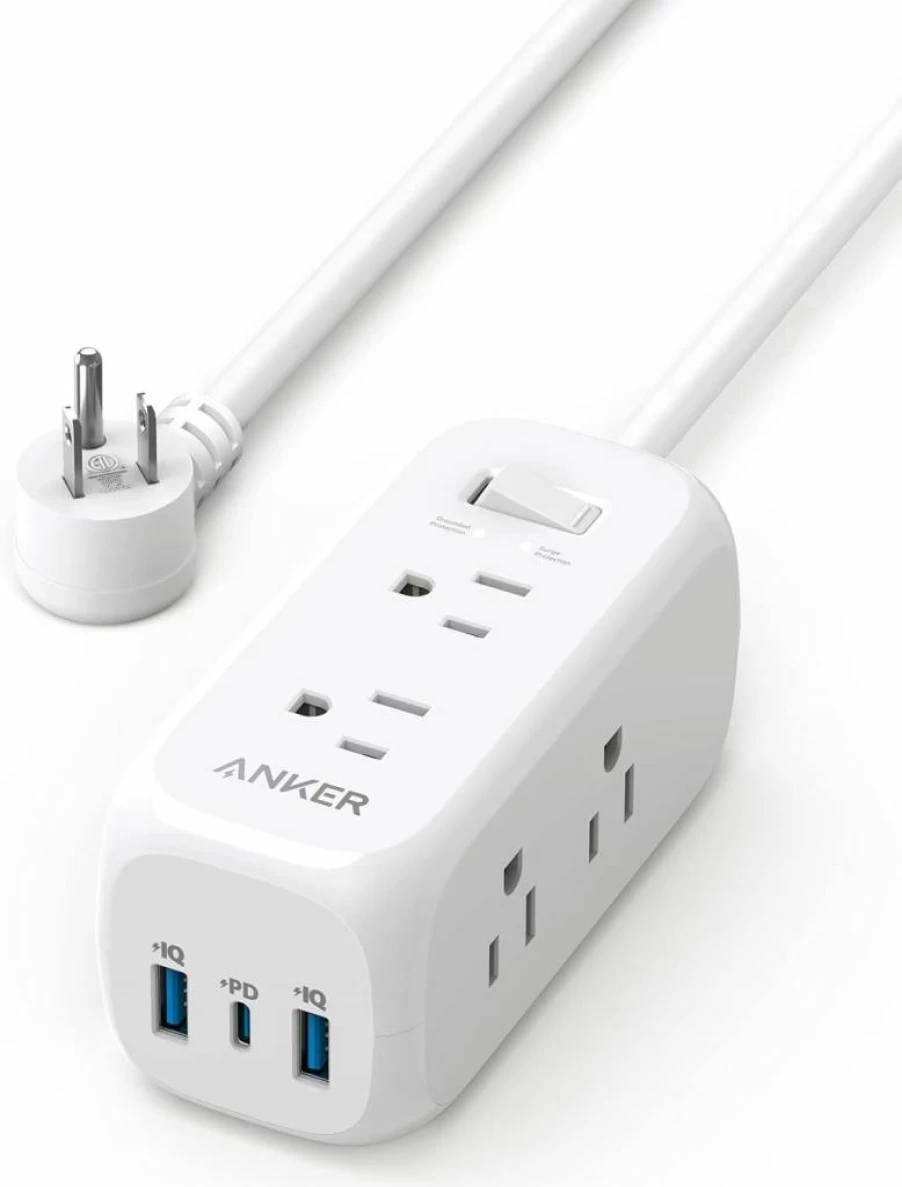 Anker 332 USB C Power Strip with Surge Protector (300J), 5Ft Extension Cord, 6 Outlets, 20W PD for iPhone 15 Series, 3-Side Outlet Extender, TUV Listed for Home & Office (Black)