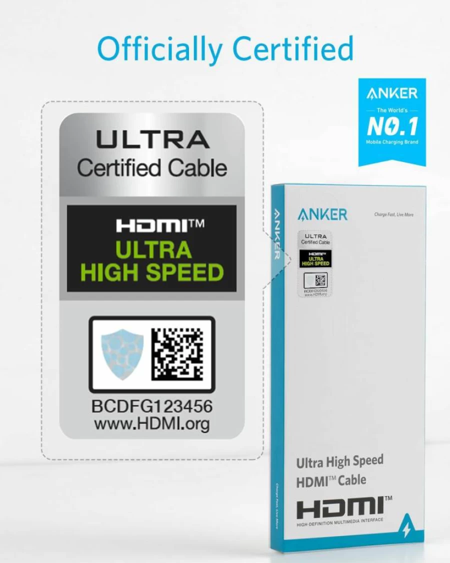 Anker Ultra High Speed HDMI 2.1 Cable 8K@60Hz 4K@120Hz 48Gbps 6.6Ft with Dynamic HDR eARC Dolby Atmos Compatible with PS5 Xbox Series X Samsung TVs
