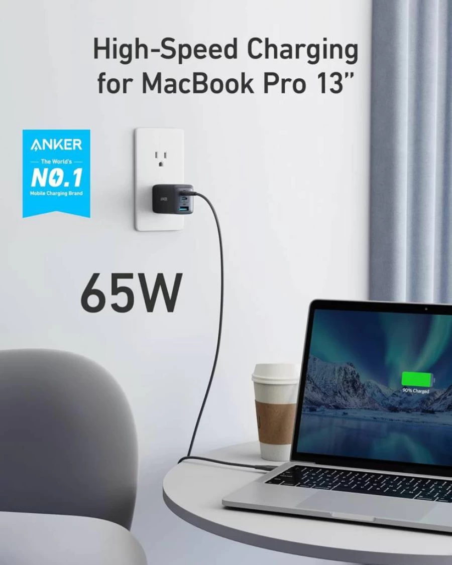 Anker Nano II 65W Fast Compact Foldable 3-Port USB C Charger for MacBook, iPad Pro, Galaxy S24, iPhone 16/15, and More