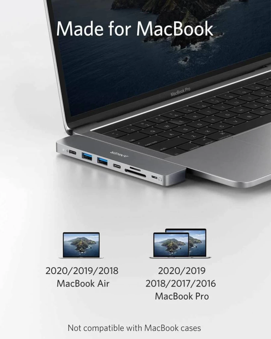 Anker 8-in-1 USB C Hub for MacBook Pro/Air - Thunderbolt 3 Adapter with 4K HDMI, USB-A 3.0, USB-C Data Port, SD Card Reader, 3.5mm Audio, Compatible with MacBook Pro/Air, iPad Pro, and Thunderbolt 3 USB-C Devices