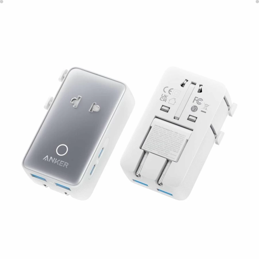 Anker Nano 5-Port Travel Adapter with Smart Temperature Control - 1 AC, 2 USB-A, 2 USB-C - Worldwide Compatibility for 200+ Countries - Compact Charger for International Travel