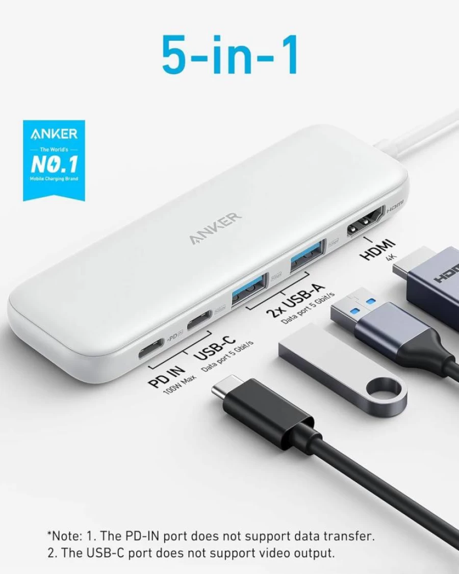 Anker 5-in-1 USB C Hub with 4K HDMI, USB-C 5Gbps, 2x USB-A 5Gbps Ports for MacBook, Dell XPS, Lenovo, HP Laptops (Blue)