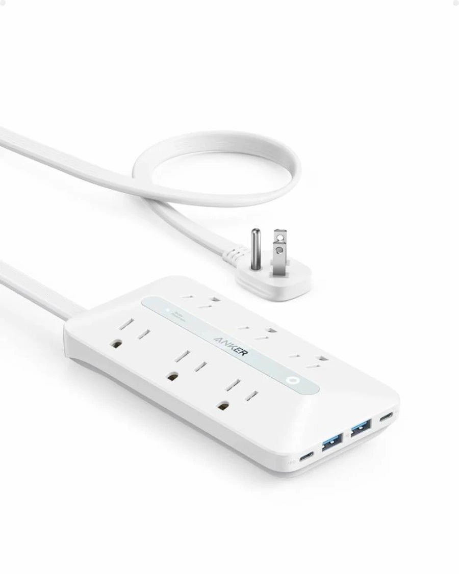 Anker 10-in-1 Power Strip with 6 AC Outlets, 4 USB Ports (20W USB-C), 5FT Flat Plug Extension Cord - Ultra Thin Desk Charging Station for Home Office & Dorm
